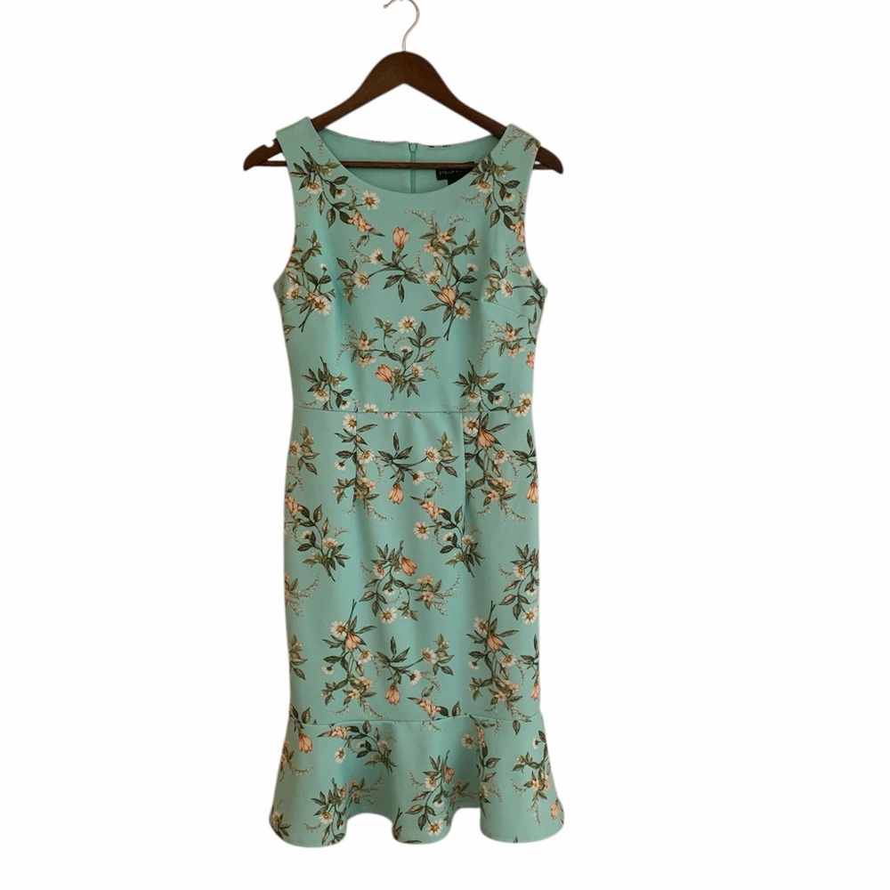 Stella & Julie mint green‎ floral sheath dress size 8 stretch spring wedding